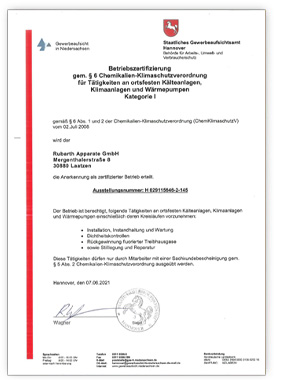RUMED Betriebszertifizierung-Gewerbeaufsicht Zertifikat